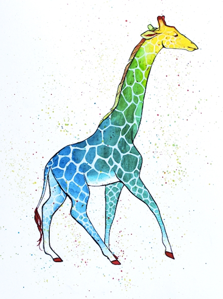 Rainbow/Colorful Watercolor Series Giraffe